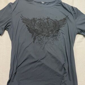 Short Sleeve Blue T-Shirt with Black Design